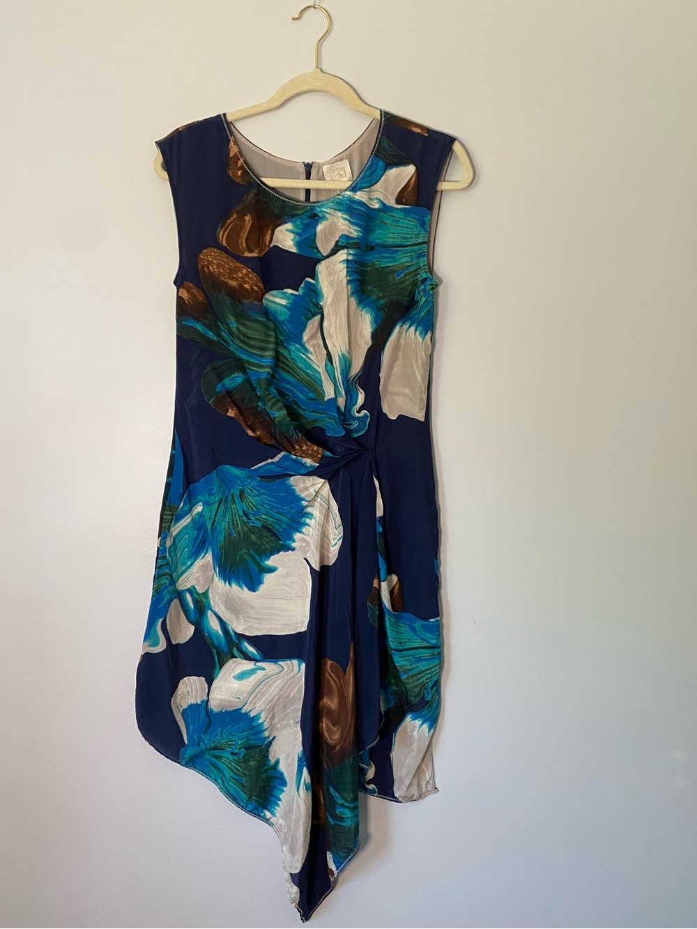 Anthropologie Coquille Magnified Corolla 100% Silk Asymmetrical Dress Sz 4